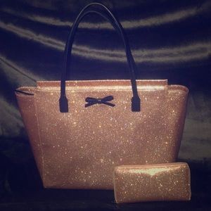 Kate spade rose gold glitter tote and wallet